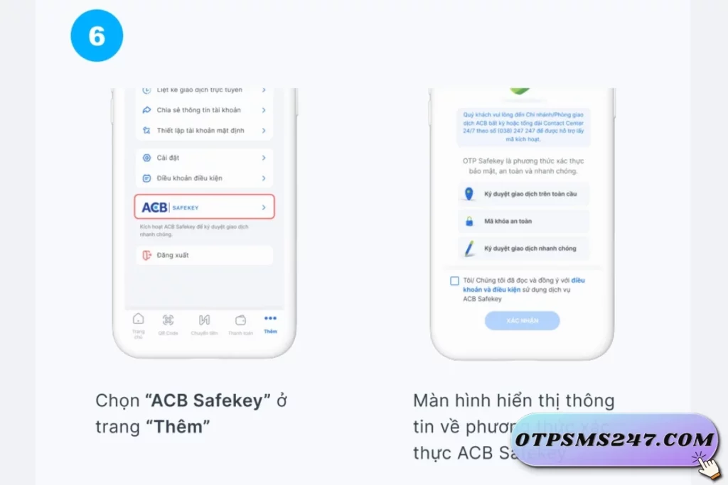 otpsms247 huong dan lay ma kich hoat acb safekey 10