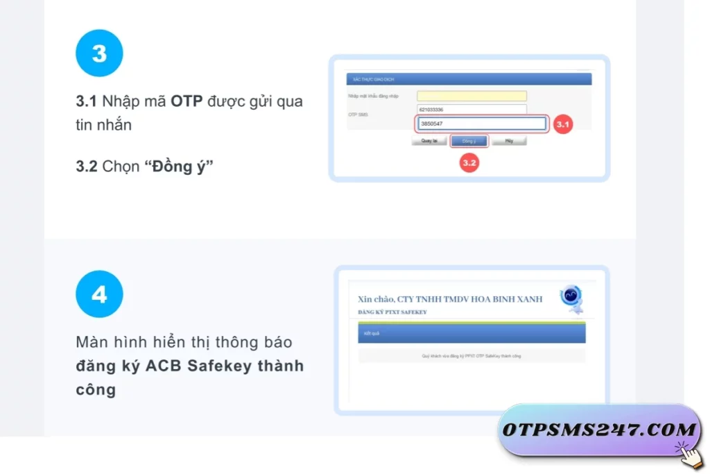 otpsms247 huong dan lay ma kich hoat acb safekey 12